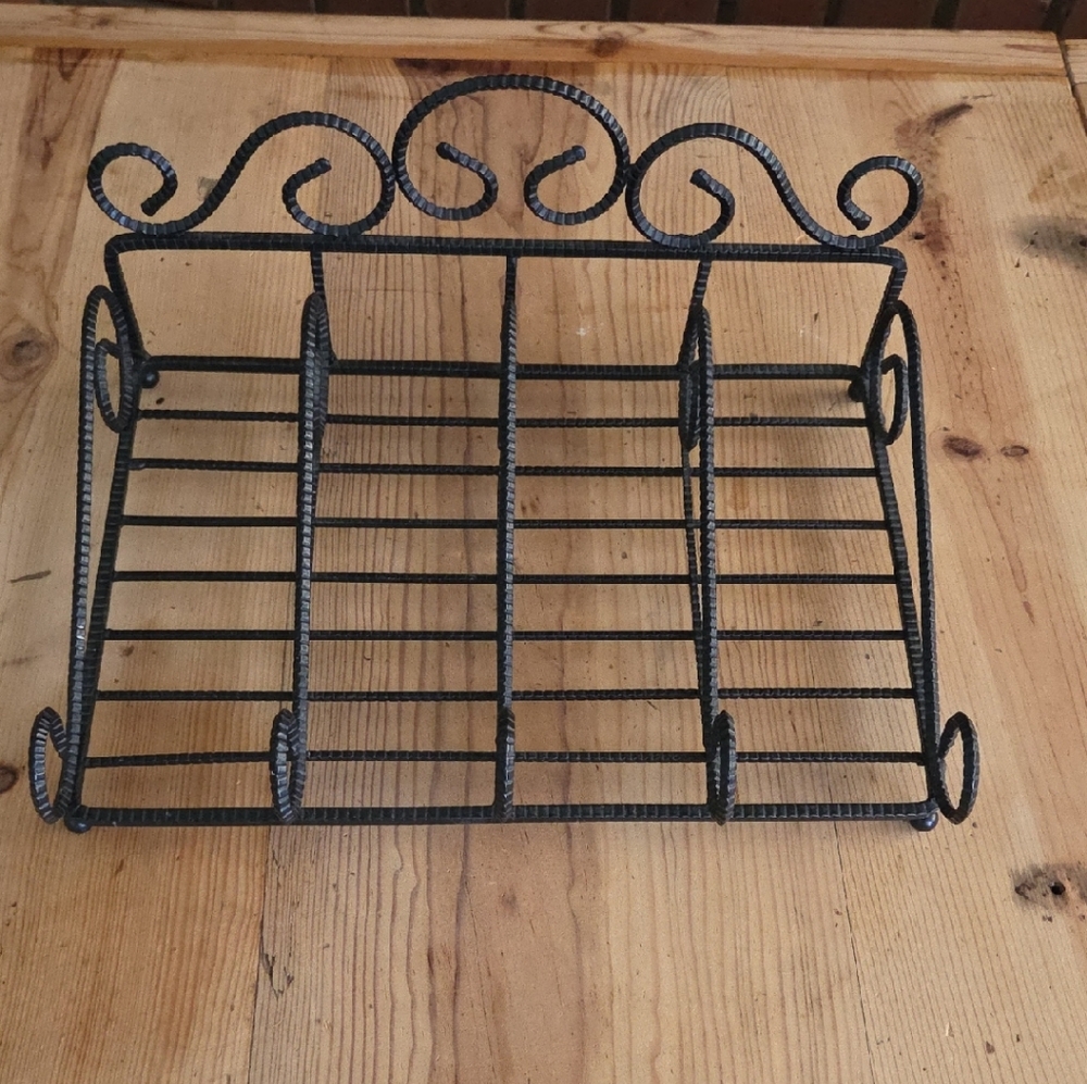 Vintage Wrought Iron Black Utensil Caddy .